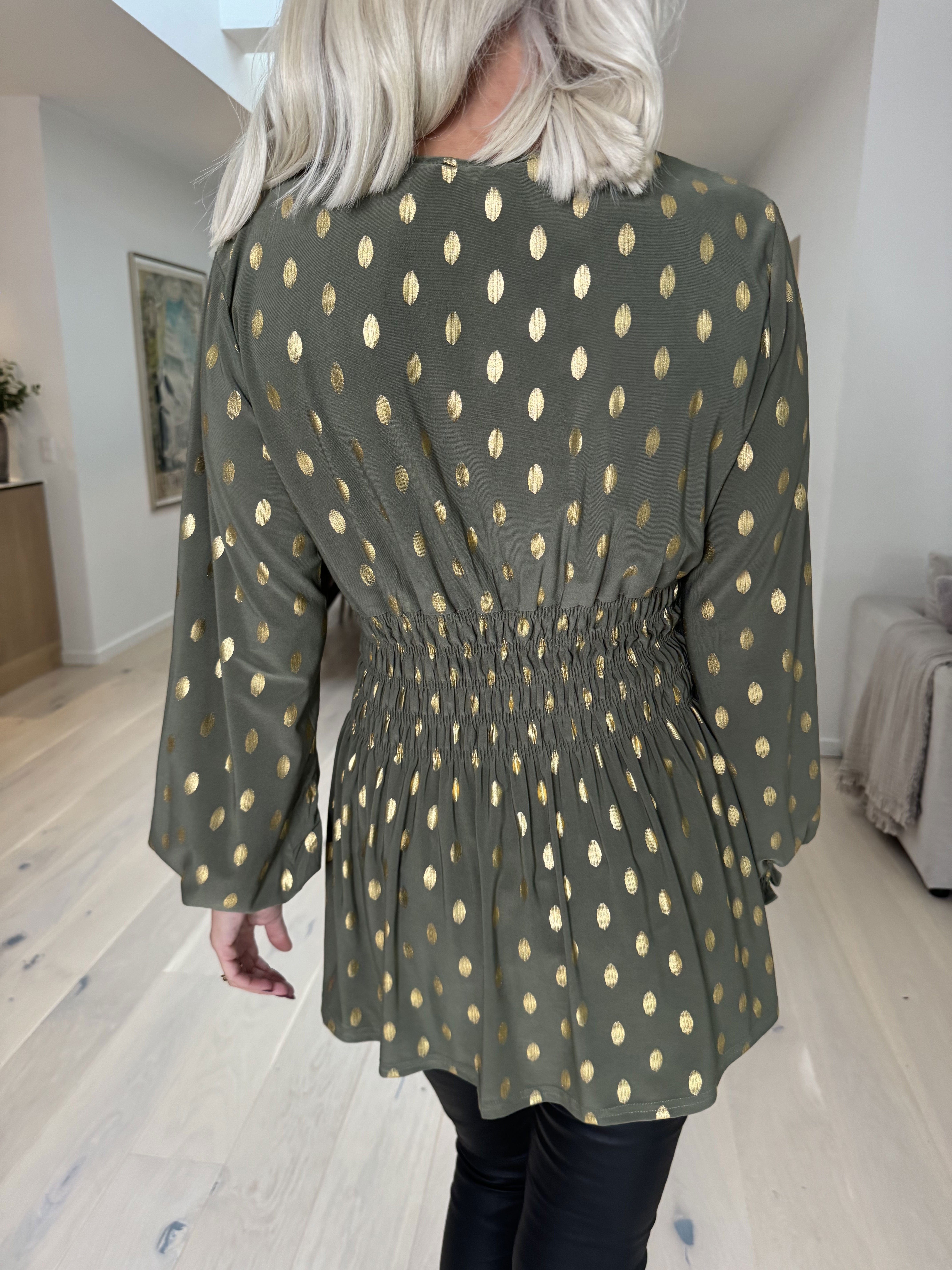 Pams Gold Dot Shirt L/S - Elastisk bluse i krølfrit stof